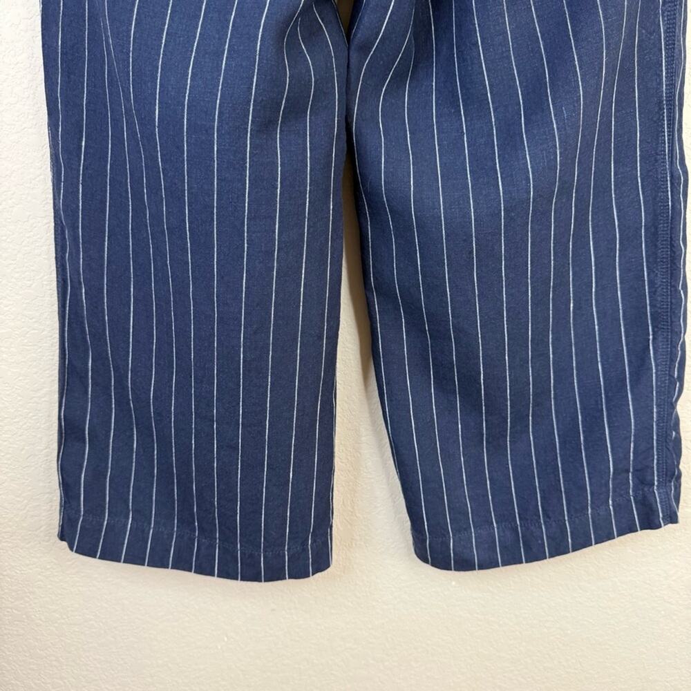 ATHLETA 100% Linen Bali Navy Blue Stripe Wide Leg Drawstring Crop Pants Sz 4 - Picture 8 of 14